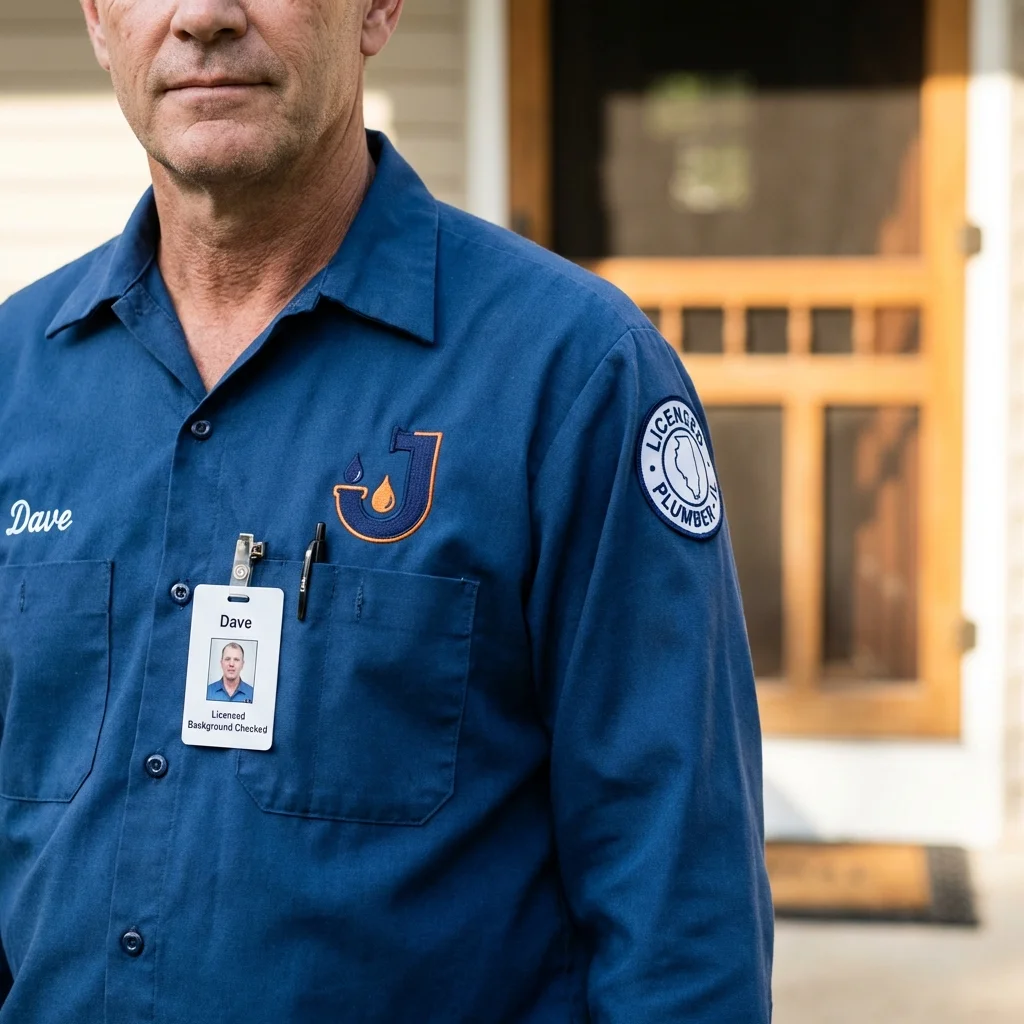 Licensed plumber showing ID badge in Stanwood, WA