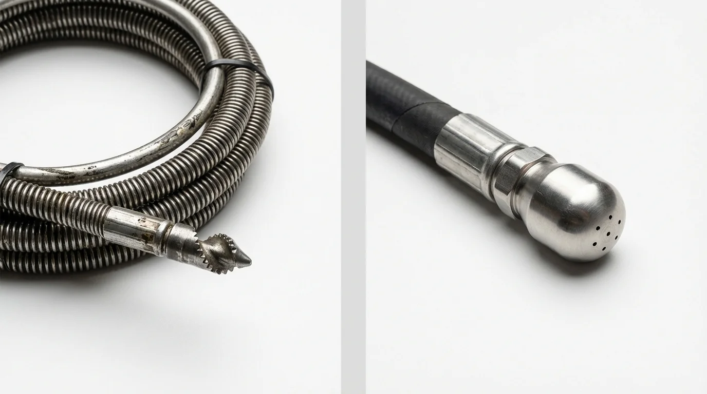 Drain snake cable and hydro jetting nozzle used for drain cleaning in Stanwood, WA