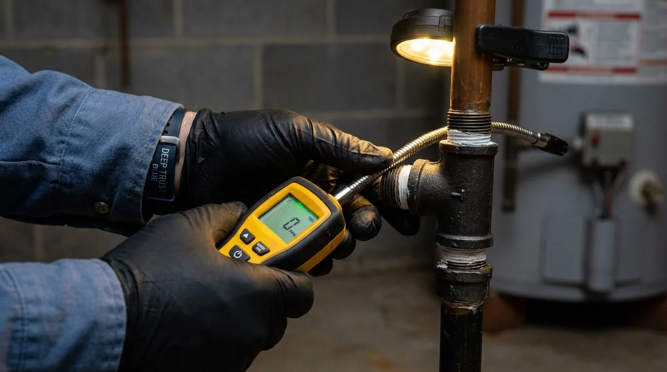 Gas leak detection with electronic sniffer by Johns Plumbing LLC in Stanwood