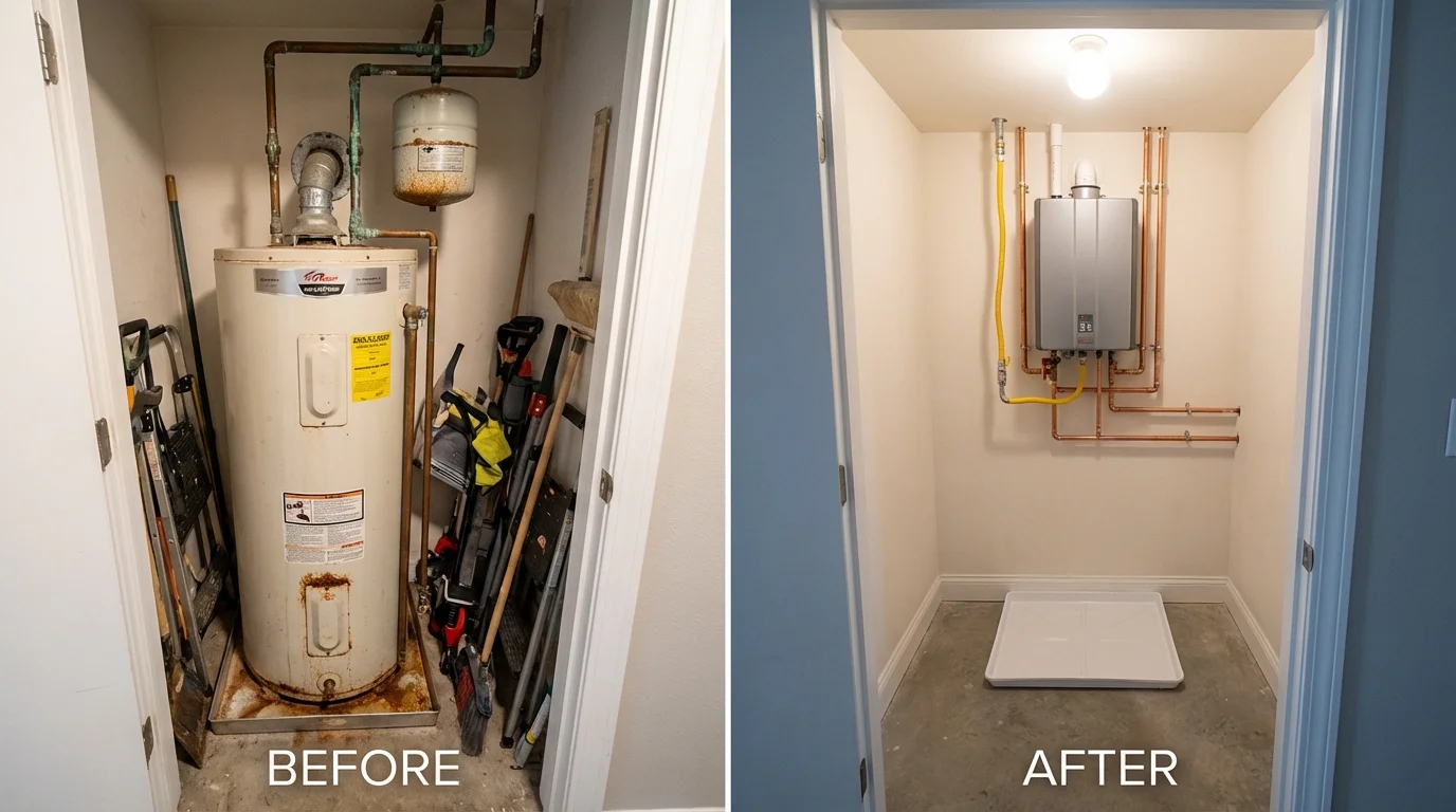 Tank water heater versus wall-mounted tankless unit comparison for Stanwood, WA homeowners