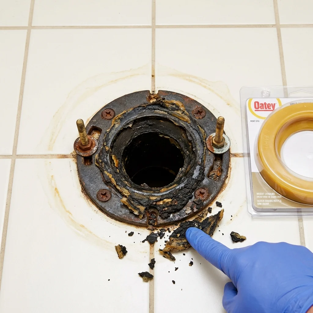 Failed wax ring showing water seepage at the base of a toilet in a Stanwood, WA home